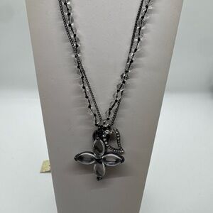 Fossil Women's Necklace Hearts Flowers 2/1 Strand Convertable/Reversable Crystal